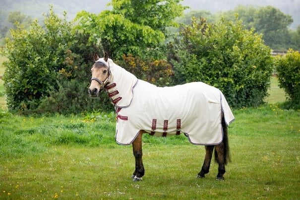Afbeelding van en pony met de Rambo Hoody Pony vliegendeken