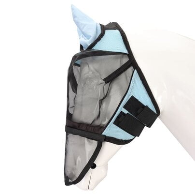 Horsegear vliegenmasker met afneembare neusflap lichtblauw Afbeelding van de Horsegear vliegenmasker met afneembare neusflap in de kleur lichtblauw