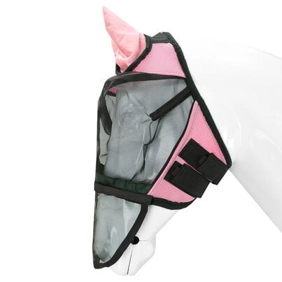 Horsegear vliegenmasker met afneembare neusflap roze Afbeelding van de Horsegear vliegenmasker met afneembare neusflap in de kleur roze