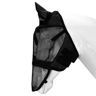 Horsegear vliegenmasker met afneembare neusflap zwart Afbeelding van de Horsegear vliegenmasker met afneembare neusflap in de kleur zwart