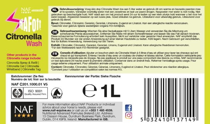 Afbeelding van het etiket van de Naf Off Citronella Wash